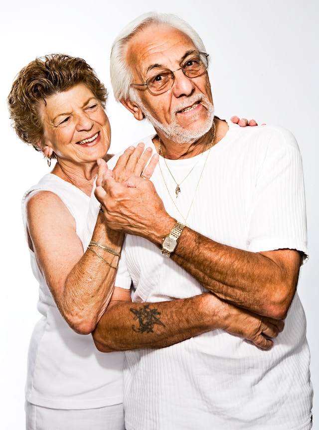 an old couple in white