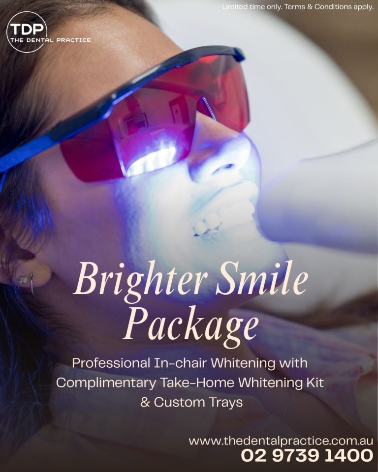 A patient wearing protective eyewear during in-chair whitening